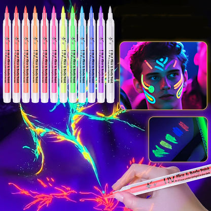 UV Neon Face Paint Markers 12 Colors